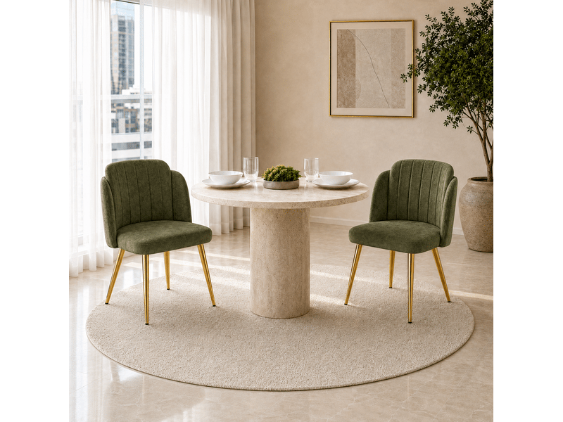  Lot de 2 chaises de salle à manger 58,5x62x78 cm rembourrées vert et doré  - Conforama B
