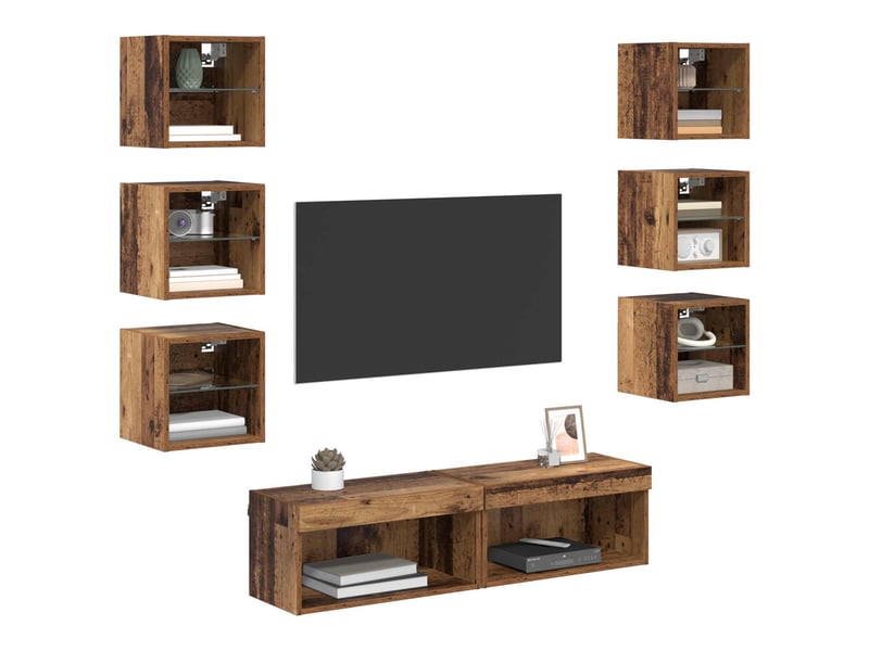  Meuble tv - banc tv - meuble de rangement 8 pcs bois ancien verre  - Conforama C