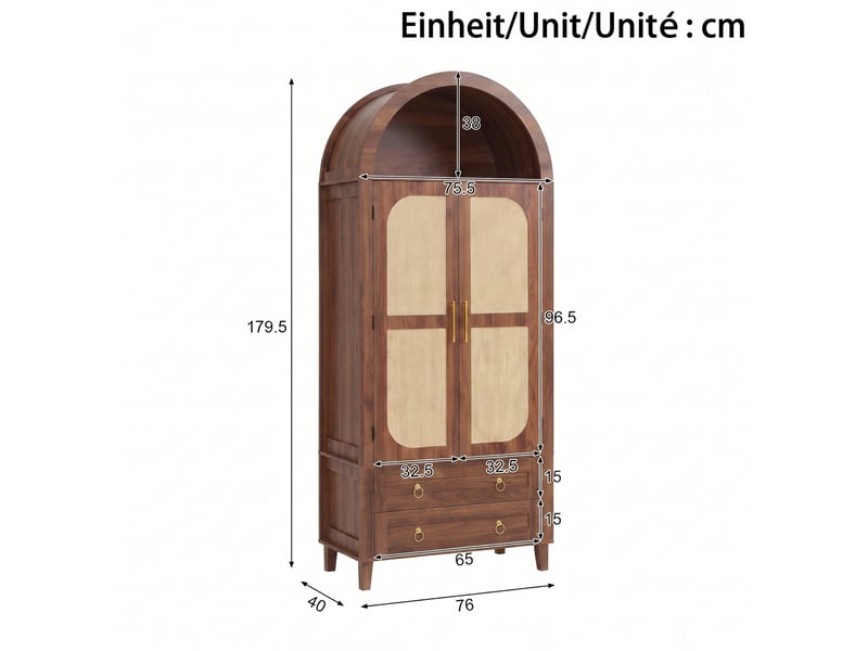  Buffet haut de rangement 76 x 40 x 179,5 cm, led contrôlée par application, mdf et panneau de particules, coloris noyer  - Conforama C