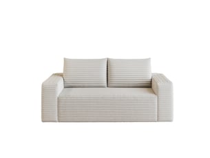Canapé 2 places 180 cm en velours côtelé, assise profonde, mousse haute élasticité, sans montage, salon et chambre, blanc