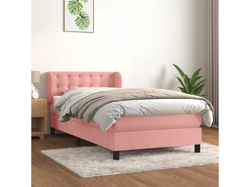 Lit simple, sommier à lattes de lit avec matelas rose 100x200 cm velours shl7980 - Conforama B