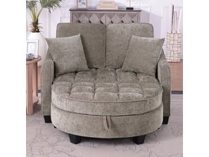 Canapé convertible 2 en 1 marron avec pouf coffre, tissu respirant et bois d’eucalyptus