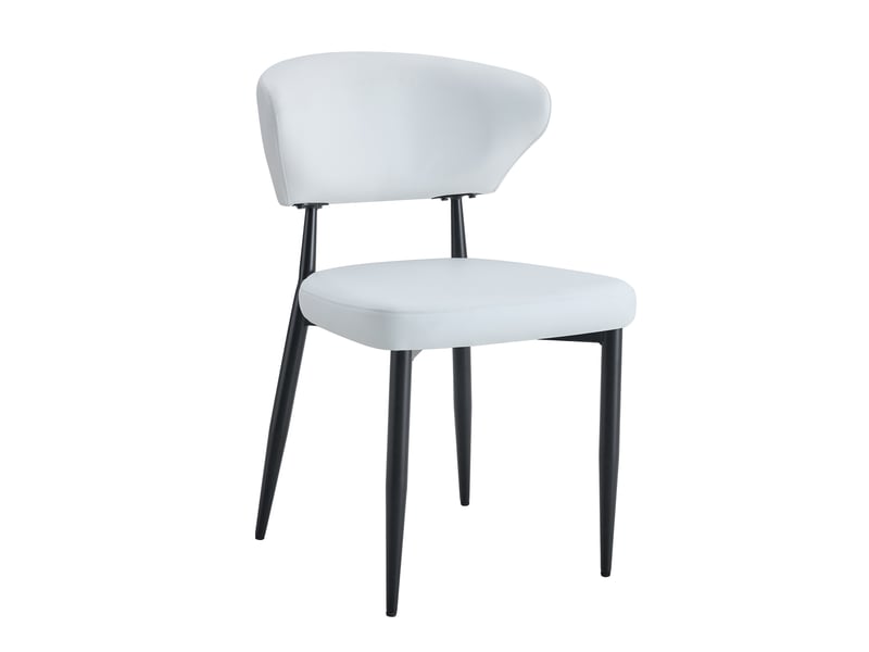  Lot de 2 chaises de salle à manger ergonomiques  - dossier courbé, piètement métal, simili cuir blanc et noir  - Conforama A