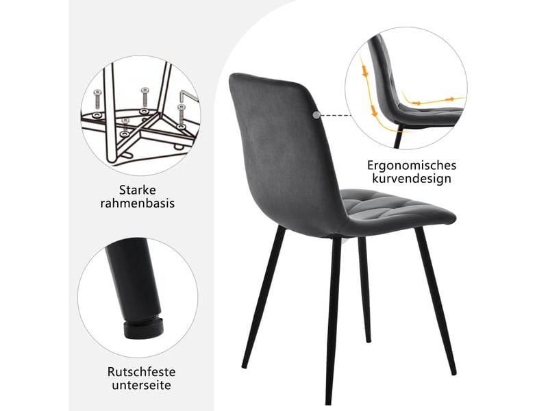  Ensemble table à manger 117x68x75 cm et 4 chaises gris foncé  - Conforama D