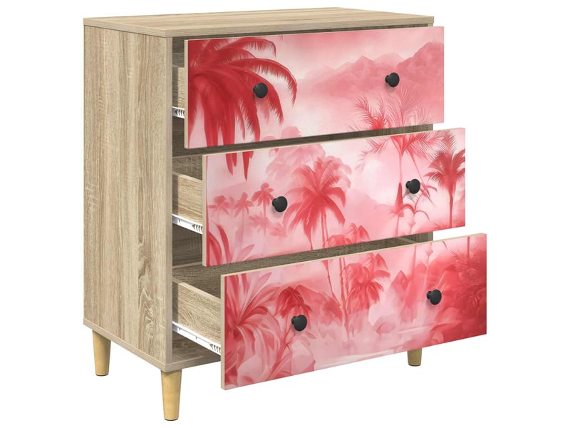  Commode chambre, meuble de rangement aachen imprimé palmier rose 66 x 36,5 x 75 cm sonoma  - Conforama D