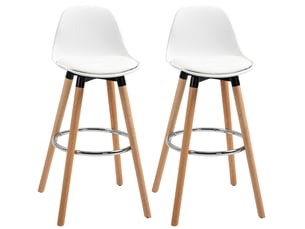 Lot de 2 tabourets de bar style scandinave avec dossier incurvé et repose-pieds, en simili cuir blanc
