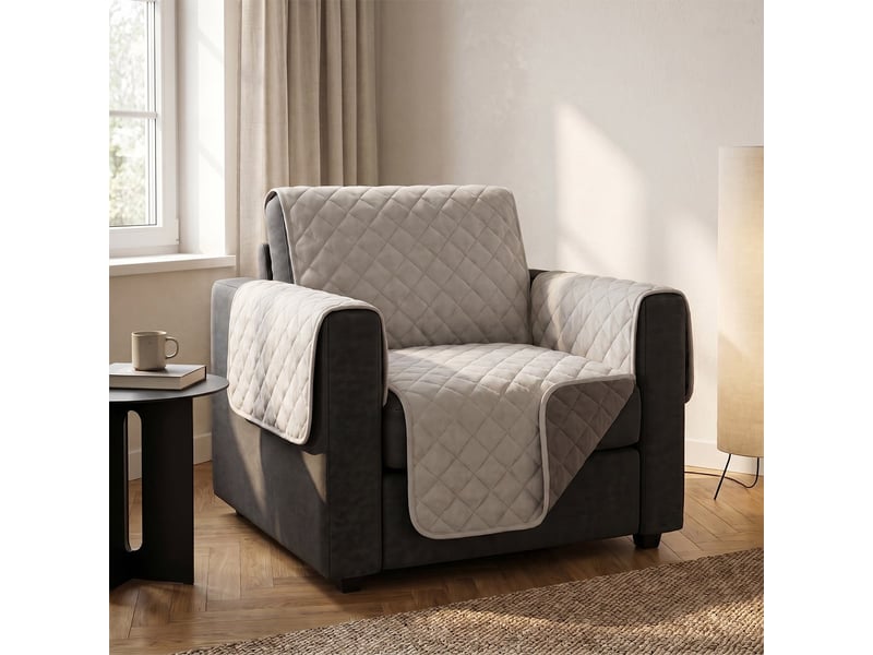 Housse de fauteuil imperméable anti-taches réversible 53 cm roselle - gris - Conforama B