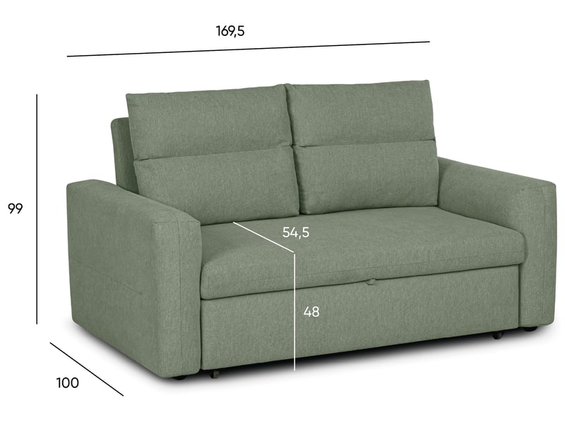 Canape droit convertible vert 2 places - Conforama H