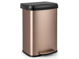 50l poubelle à pédale, poubelle en acier inoxydable avec couvercle à fermeture douce, compartiment désodorisant, poubelle de cuisine anti-odeur rose