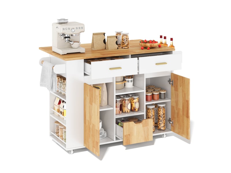 Desserte de cuisine mobile 120 x 71 x 90 cm, plateau rabattable, mdf blanc  - Conforama A