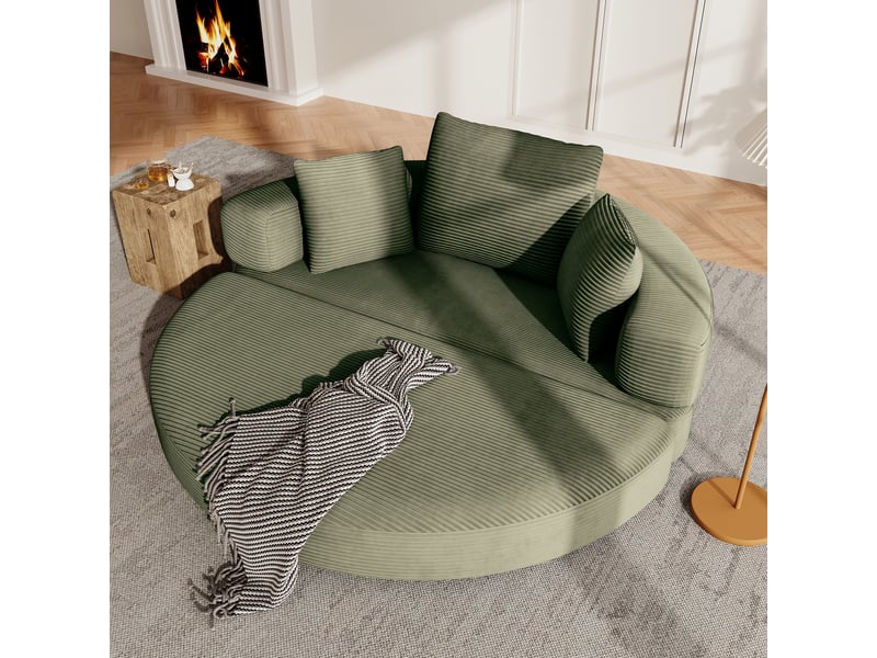  Canapé convertible 2 places en velours côtelé, 2-en-1, lit ovale 173×176 cm, sans montage, 3 coussins inclus  - Conforama B