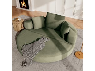 Canapé convertible 2 places en velours côtelé, 2-en-1, lit ovale 173×176 cm, sans montage, 3 coussins inclus