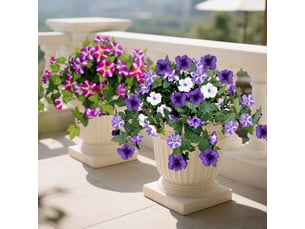 Fleurs artificielles extérieures 4 pcs pétunias en soie résistants aux uv sans décoloration plantes décoratives réalistes pour jardin balcon terrasse et intérieur (2 violet + 2 violet rouge)
