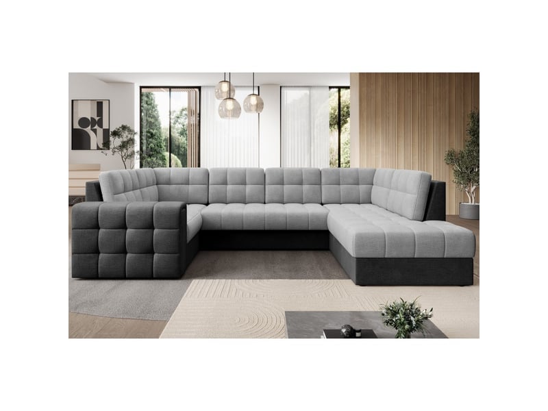  Canapé d'angle convertible monteza noir et gris 299 cm avec coffre et couchage  - Conforama E