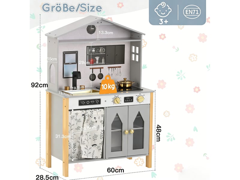  Cuisine enfant 60x28,5x92 cm multifonction mdf gris  - Conforama E