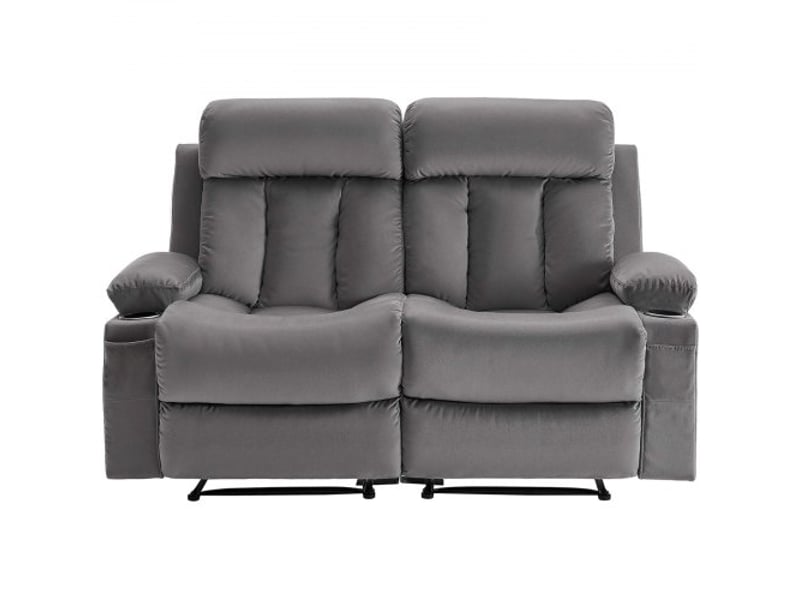  Canapé inclinable électrique 2 places, causeuse inclinable avec chauffage et massage, en velours doux, avec ports usb, porte-gobelets et poches latérales, pour chambre salon appartement, gris  - Conforama E