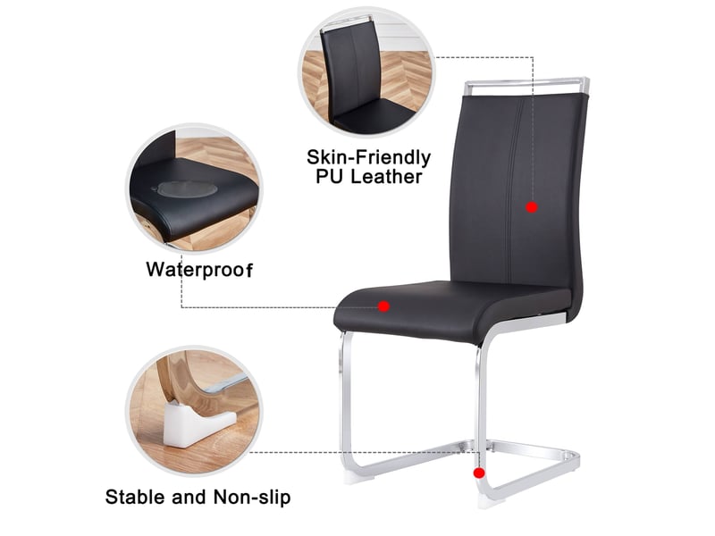  Lot de 4 chaises cantilever,42x54x100 cm, charge 120 kg, simili cuir, noir structure chromée  - Conforama E