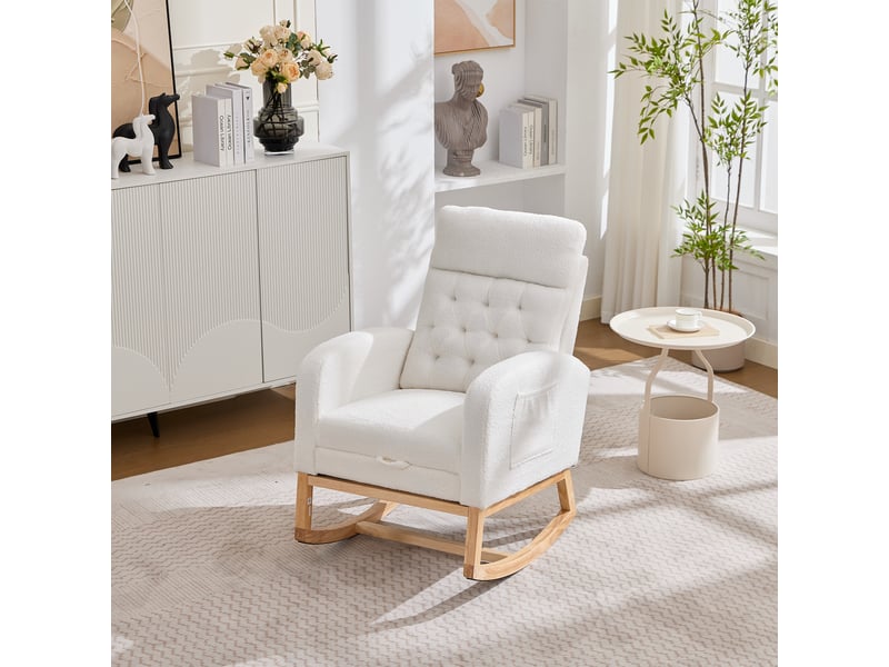  Fauteuil à bascule bouclette blanc fauteuil d'allaitement avec repose-pieds réglable 65.6x123x102cm  - Conforama B