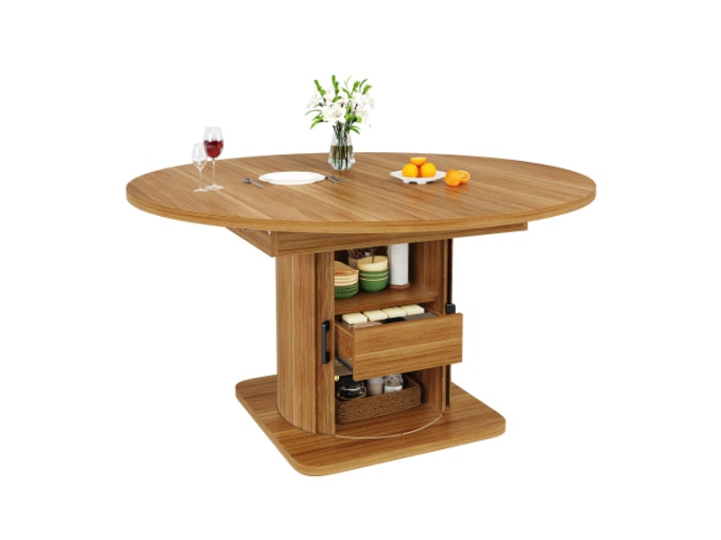  Table à manger extensible ronde transformable en ovale 118-158 cm, capacité jusqu'à 6 personnes, table polyvalente  - Conforama A