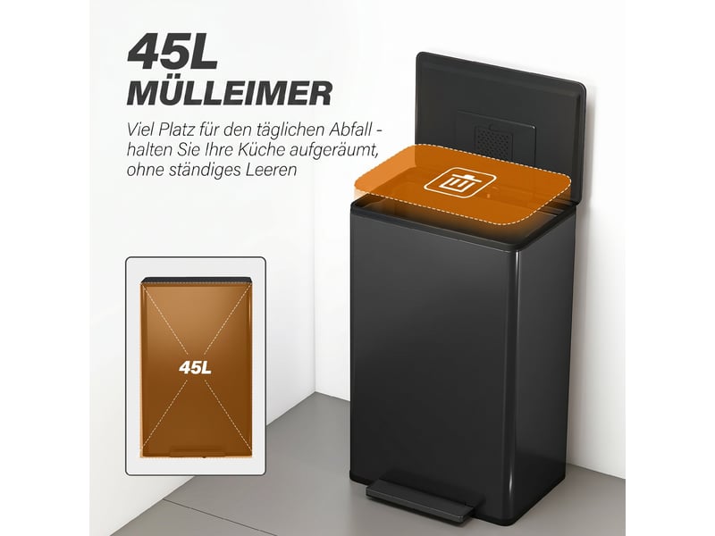  Poubelle de cuisine à pédale 45 l en métal et acier inoxydable 42,5x35x68 cm  - Conforama D