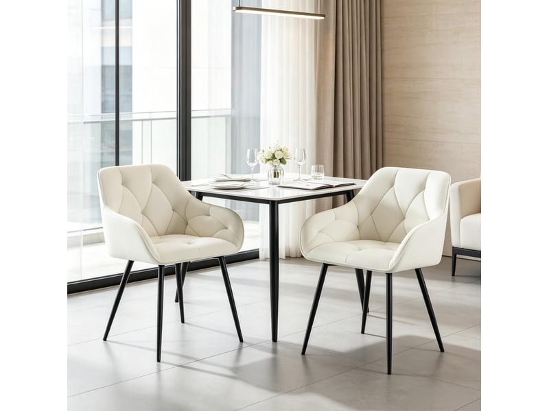  Lot de 2 chaises de salle à manger avec accoudoirs et dossier ergonomique en velours crème  - Conforama E