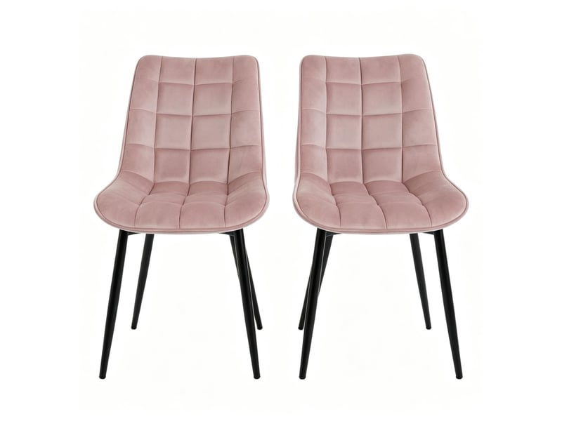 Lot de 2 chaises de salle à manger en velours rose, pieds en métal noir, confort rembourré pour votre intérieur - Conforama A
