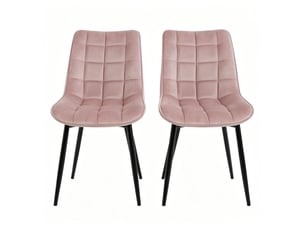 Lot de 2 chaises de salle à manger en velours rose, pieds en métal noir, confort rembourré pour votre intérieur