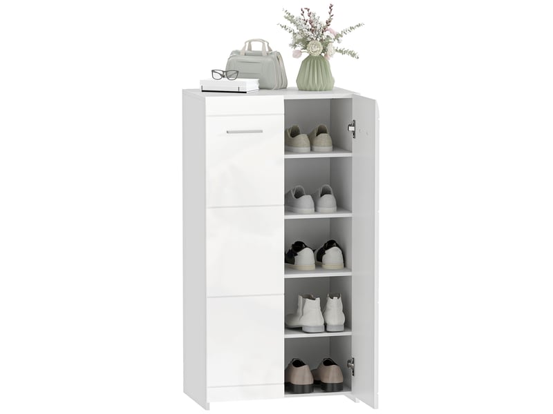  Meuble à chaussures laqué blanc, avec étagères réglables, idéal pour l'entrée ou le couloir. Capacité : 10 paires.  - Conforama A