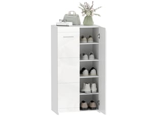 Meuble à chaussures laqué blanc, avec étagères réglables, idéal pour l'entrée ou le couloir. Capacité : 10 paires.