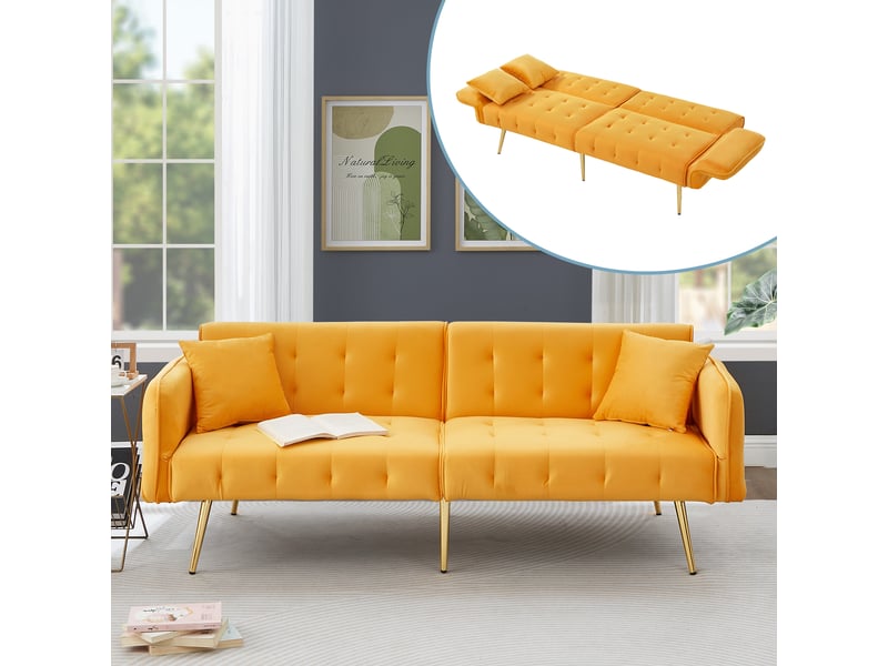  Canapé droit convertible 2 pl velours jaune canapé jaune - Conforama B
