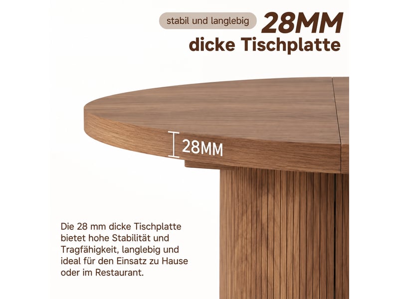  Table à manger extensible 90125160 x 90 cm, 4-8 personnes, noyer, mdf  - Conforama E