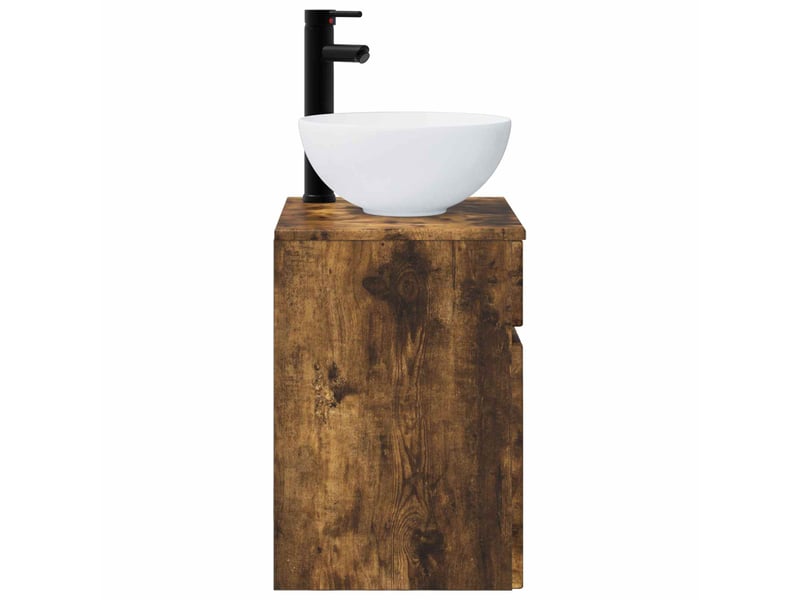 Meuble de lavabo mural, rangement salle de bain chêne fumé 39x35x63 cm - Conforama C