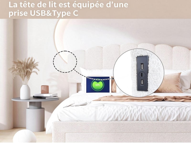  Lit coffre 160x200 cm ezssw, coloris blanc  - Conforama D