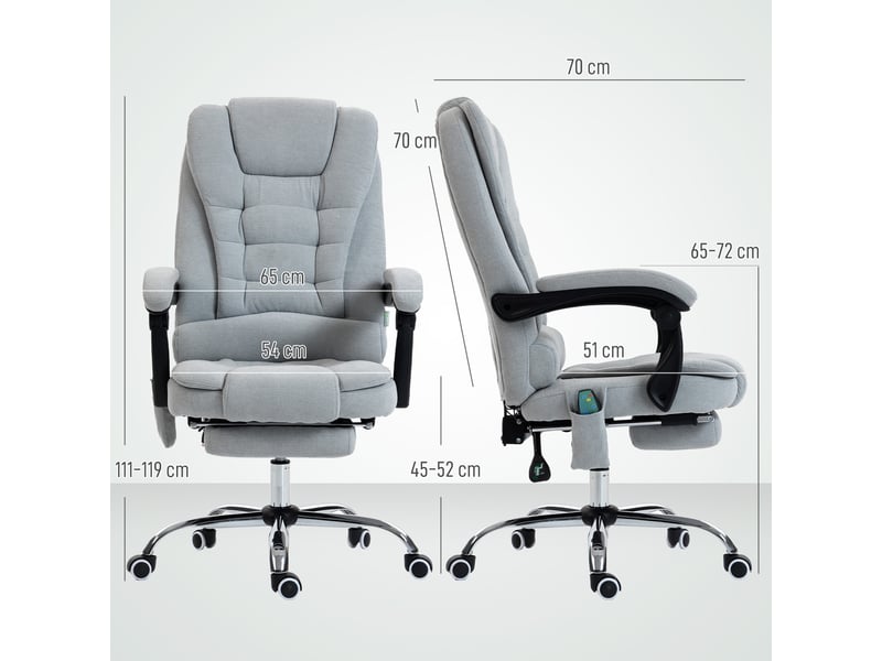 Fauteuil de bureau massant et chauffant, chaise de bureau, 70x65x119cm, gris clair - Conforama E