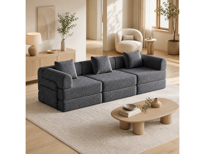 Canapé modulable 274x91,4x69,8cm, rangement d'accoudoir, meuble de salon, structure en métal, revêtement chenille, gris  - Conforama B