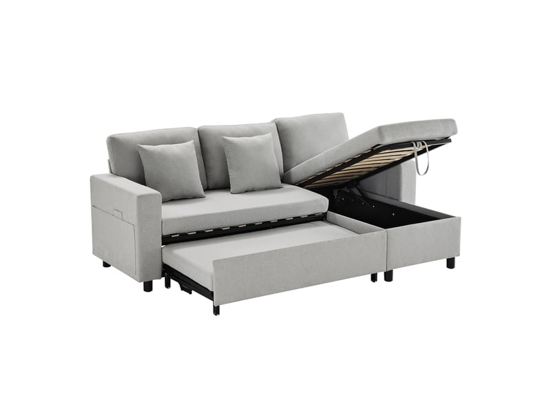Canapé d'angle convertible réversible 219x142x83 cm - fonction lit rangement porte-gobelets - gris BUYDEEMEUS - Conforama D