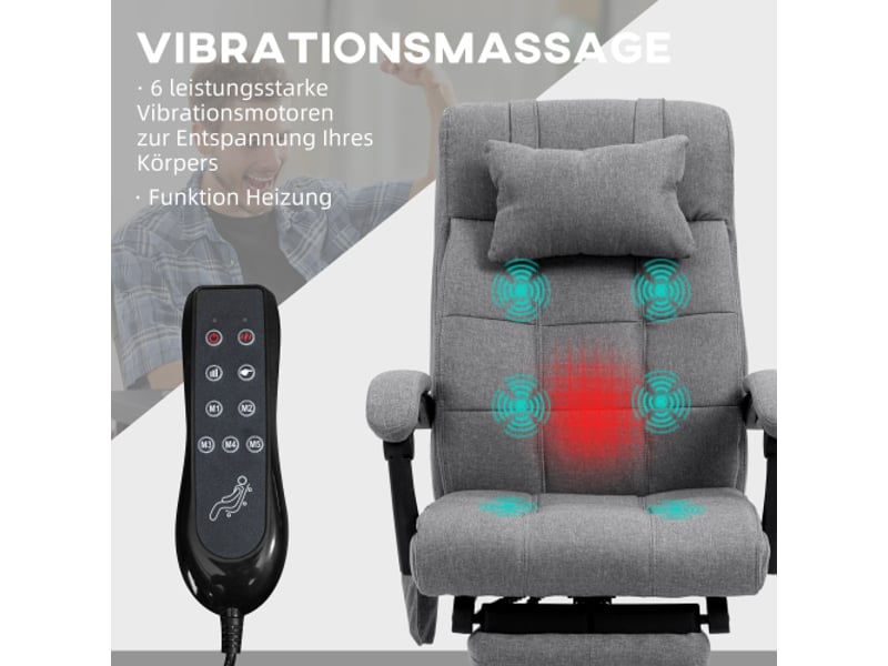 Chaise de bureau ergonomique massante, chauffage lombaire, repose-pieds, gris, 66x76x112-120 cm - Conforama B