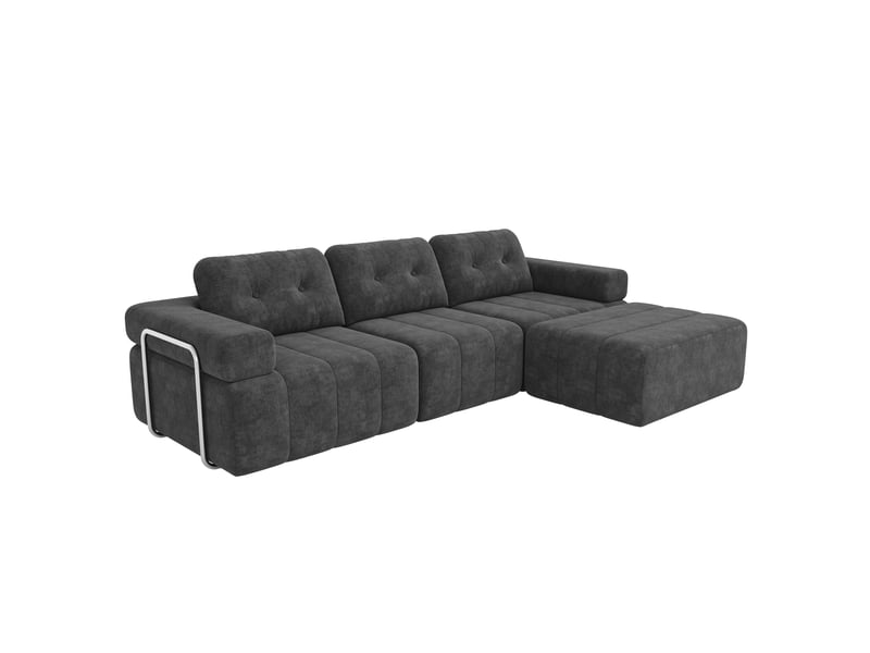 Canapé modulable en l gris 4 places 258 × 165 × 79 cm, chenille et pouf Fay Lum - Conforama A
