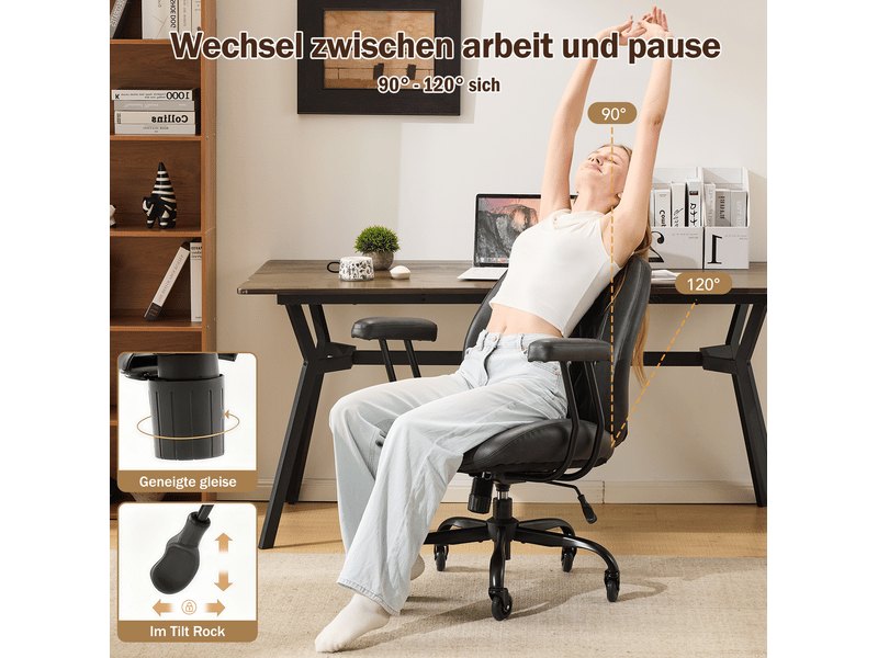  Chaise de bureau 62x62x96 cm noir, aspect cuir, dossier ergonomique et hauteur d'assise réglable  - Conforama E