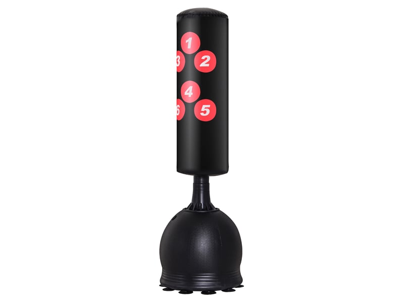 Sac de frappe autoportant 165 cm, base lestable eau (22,5kg)sable (27,5kg) + ventouses caoutchouc, adulteenfant, 50×50×165 cm, noir - Conforama B