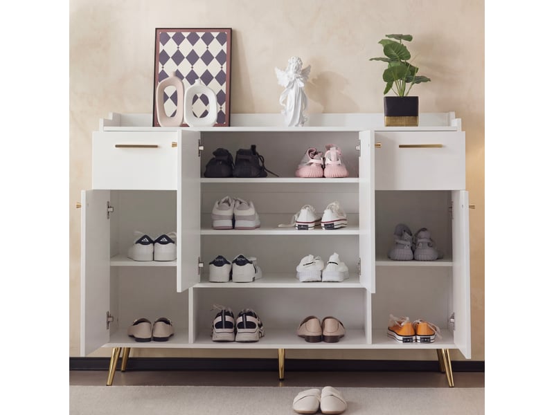  Meuble à chaussures - avec rangement - avec tiroirs - avec portes - structure robuste - panneaux de particules - blanc 130x37x100cm - Conforama C