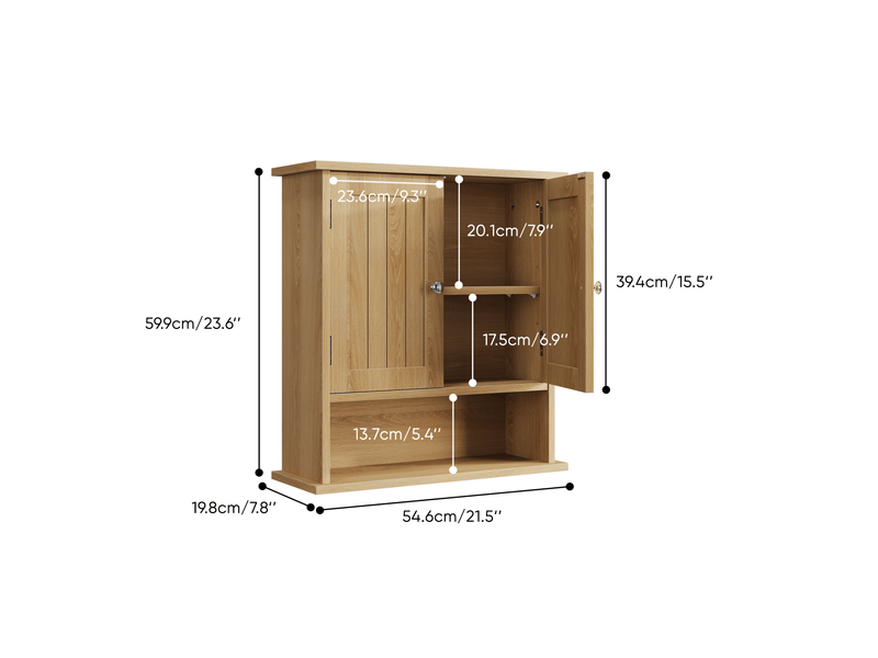  Armoire de salle de bains murale 54,6x19,8x59,9 cm à double porte mdf marron multicolore  - Conforama E