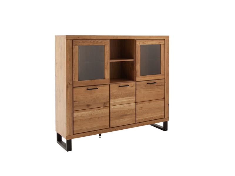  Vaisselier vitrine 6 portes dont 2 portes vitrées coloris chêne massif huilé - longueur 159 × profondeur 40 × hauteur 140 cm  - Conforama A