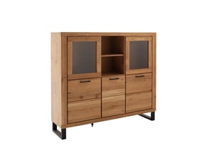 Vaisselier vitrine 6 portes dont 2 portes vitrées coloris chêne massif huilé - longueur 159 × profondeur 40 × hauteur 140 cm