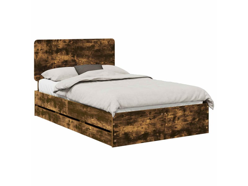 Lit double- lit adulte - cadre de lit chêne fumé 135 x 190 cm bois ingénierie - Conforama A