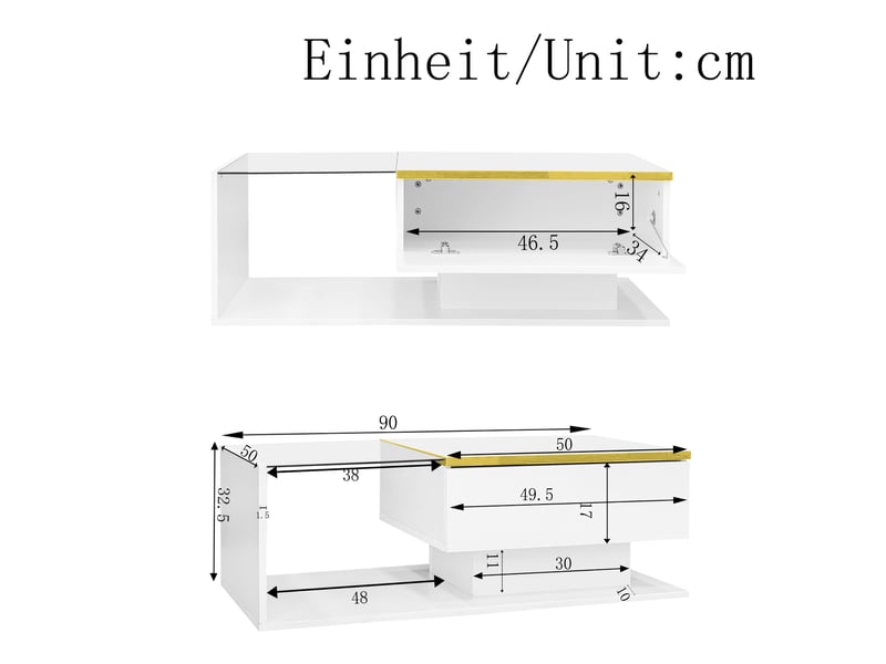  Table basse 90x50 cm led panneau de particules blanc brillant  - Conforama C
