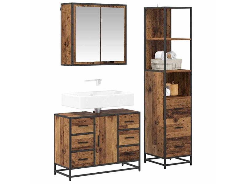  Ensemble de mobilier de salle de bain 3 pc bois ancien cf64264  - Conforama C