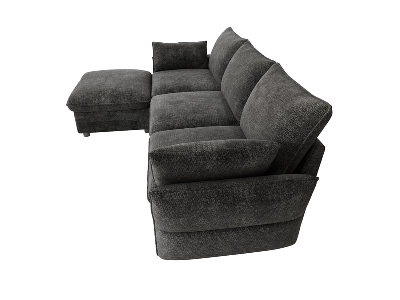  Canapé d’angle corda, gris foncé, 3 places, 222,5x154,5x76,5 cm, méridienne, 1 pouf inclus, chenille  - Conforama E