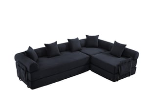 Canapé d'angle droit convertible <strong>MERAX</strong> <strong>canapé d'angle noir</strong> 4 places Tissu noir
