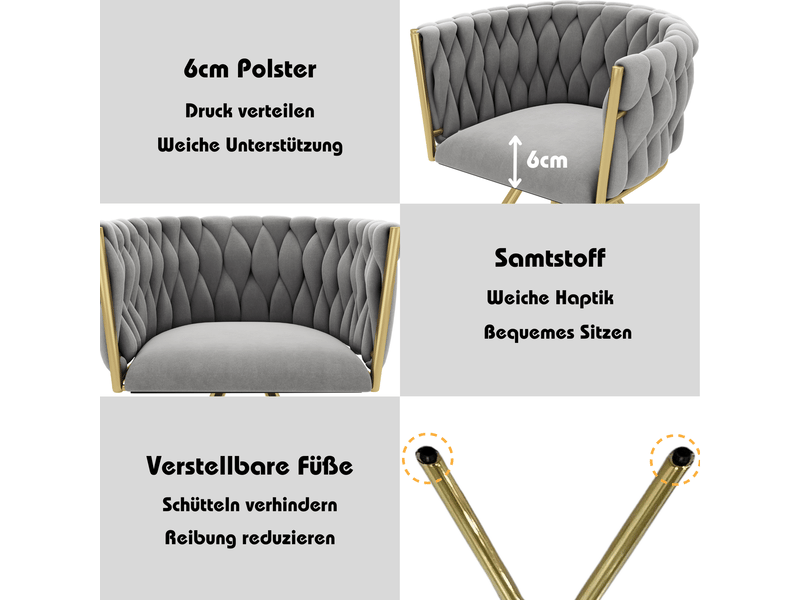  Chaise de salle à manger lot de 4, velours rembourré rotation 360°, structure métal, dossier ergonomique  - Conforama E